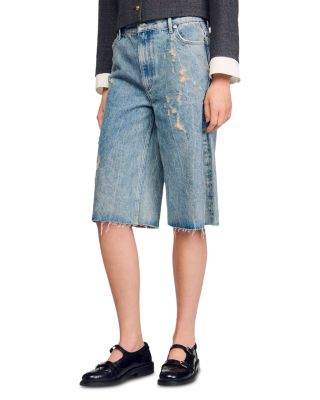Distressed Denim Bermuda Shorts in Blue Jean