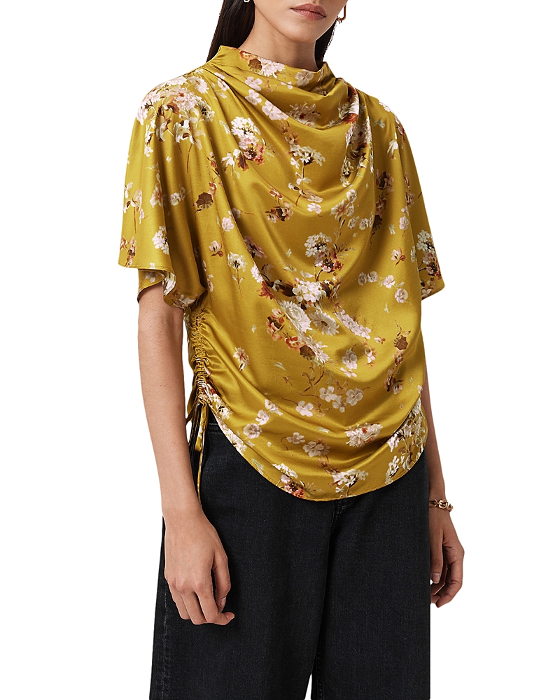 Allsaints Womens Armada Deep Ye Leslie Floral-print Viscose And Silk-blend Top In Yellow