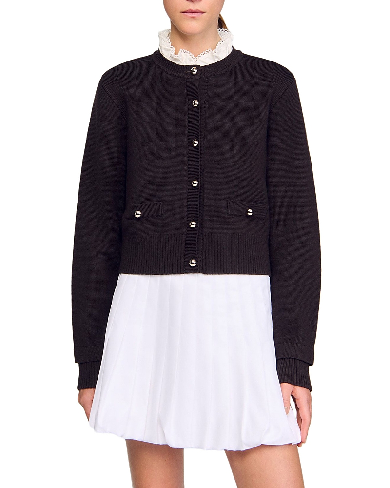 Sandro Fine Knit Cardigan In Brown