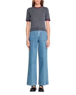 Two Tone Cropped Short Sleeve Sweater