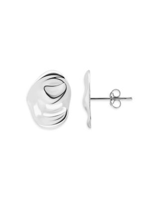 Sterling Silver Sculptured Oval Stud Earrings - Exclusive