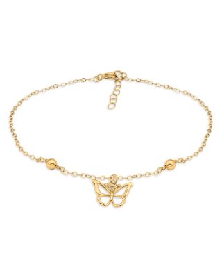18K Gold Over Sterling Silver Butterfly Ankle Bracelet - Exclusive