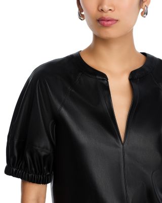 Roxanne Faux Leather Split Neck Top