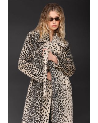 Cheetah Print Belted Faux Fur Maxi Coat