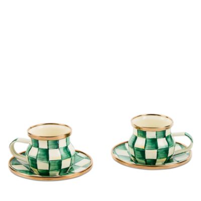 Emerald Check Espresso Cup and Saucer, Service for 2