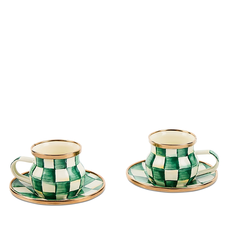 Mackenzie-childs Emerald Check Espresso Cup And Saucer, Service For 2