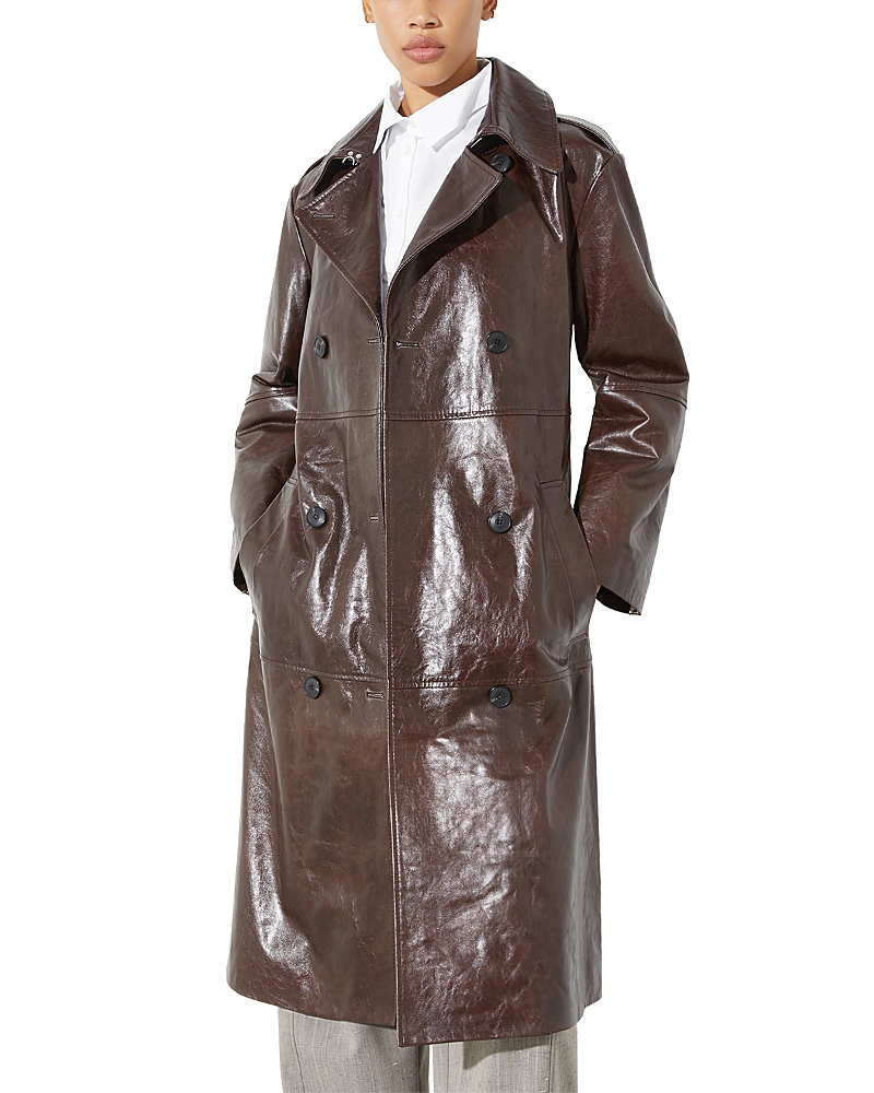 Max & Co . Leather Trench Coat In Brown