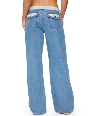  Floral Foldover Low Rise Medium Rinse Wash Jeans