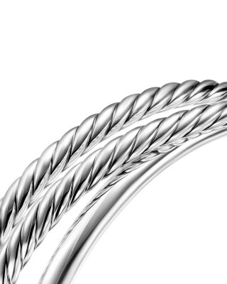 Bold Crossover Three Row Cuff Bracelet in Sterling Silver, 19mm