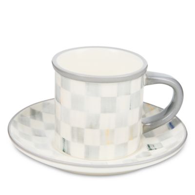 Sterling Check Stoneware Espresso Cup & Saucer, Set of 2