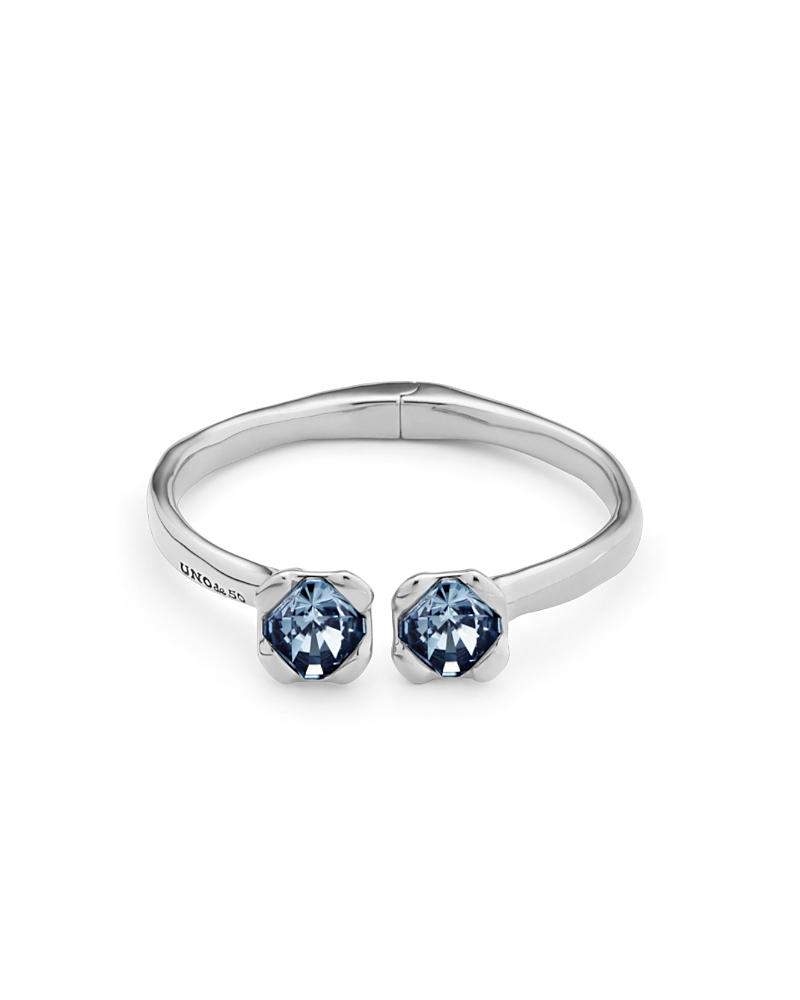 UNOde50 Sterling Silver-Plated Bangle Bracelet with Inner Spring and Two Blue Crystals