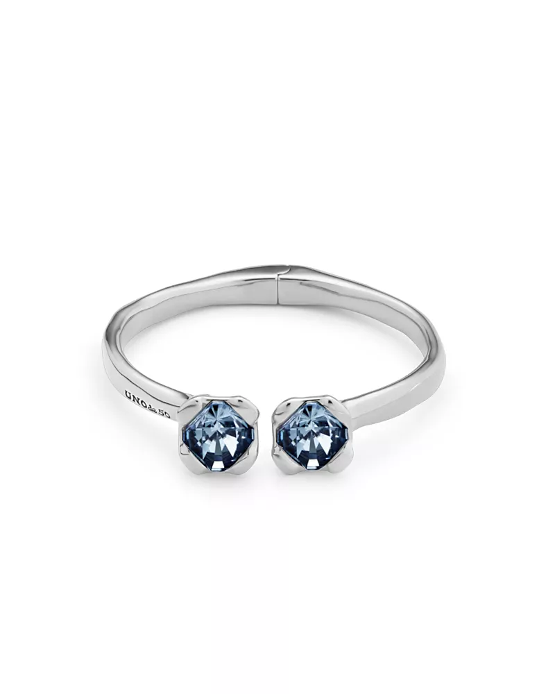 UNOde50 Sterling Silver-Plated Bangle Bracelet with Inner Spring and Two Blue Crystals
