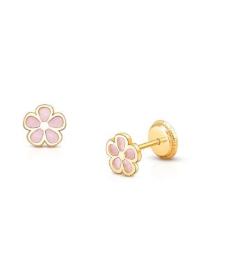 Girls'14K Gold Genuine Bloom Mother of Pearl Flower Studs Screw Back Earrings