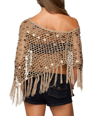 Fringe Sequin Crochet Poncho
