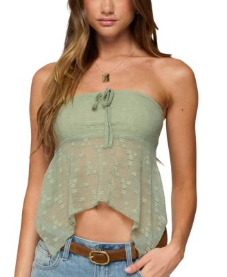 Embroidered Sheer Strapless Top