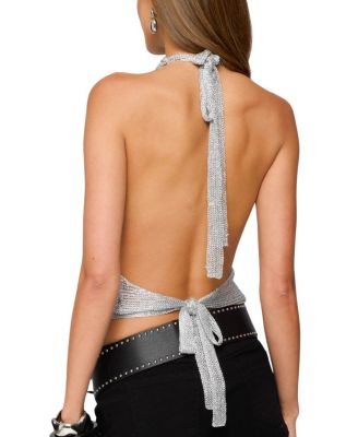 Shiny Knit Cowl Neck Backless Top