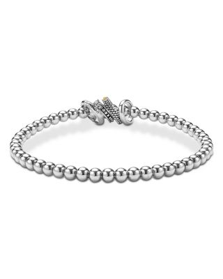 18K Yellow Gold & Sterling Silver Caviar Lux Diamond Four Ring Stretch Bracelet