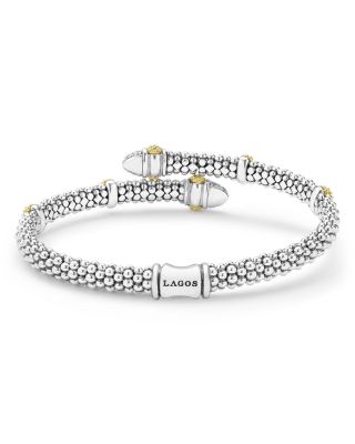 LAGOS 18K Yellow Gold & Sterling Silver Caviar Lux Diamond Bypass Bangle Bracelet