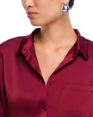 Satin Button Front Blouse - Exclusive