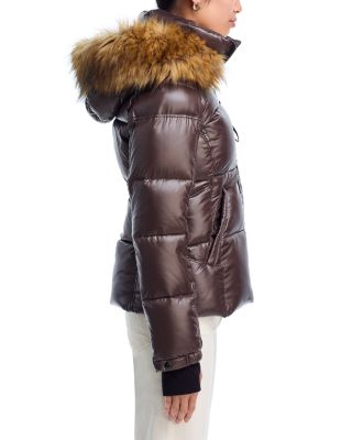Gloss Puffer Jacket with Faux Fur Trimmed Hood - Exclusive