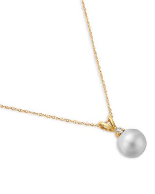 Diamond & Cultured Freshwater Pearl Pendant Necklace in 14K Yellow Gold, 0.05 tcw