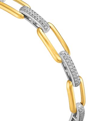 Diamond Link Chain Bracelet in 14K Two Tone Gold, 1.0 tcw