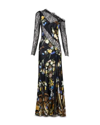 Silk Lace Spliced One Shoulder Dress