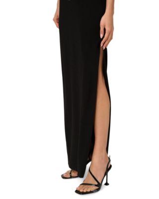 Jersey Knit Plunge Neck Long Dress