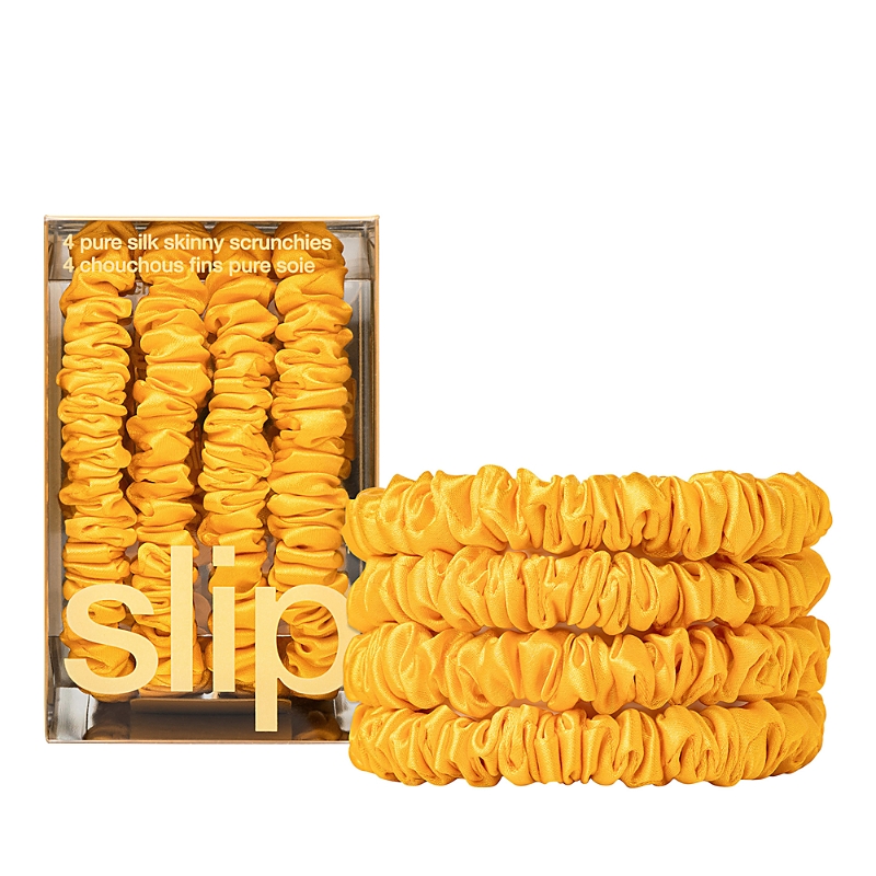 Slip Pure Silk Back To Basics Skinny Scrunchies In Golden, Set Of 4 In Yellow