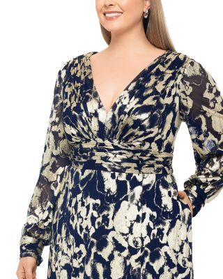 Plus Foil Printed Mesh Gown