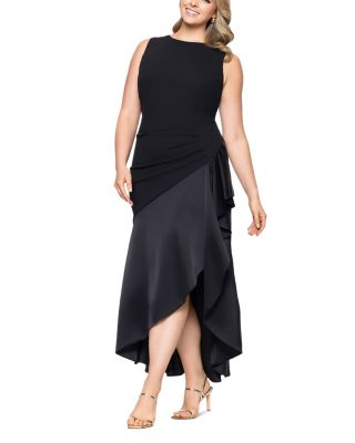 Plus Mixed Media Ruffle Gown