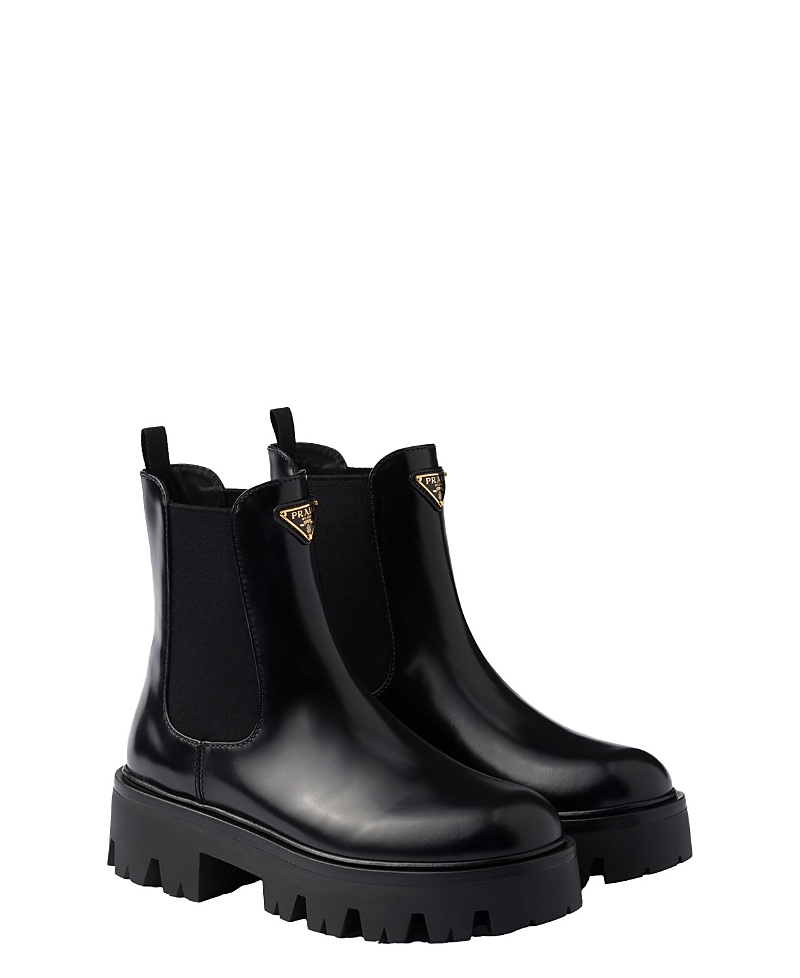 Prada Monolith Brushed Leather Chelsea Boots In Black