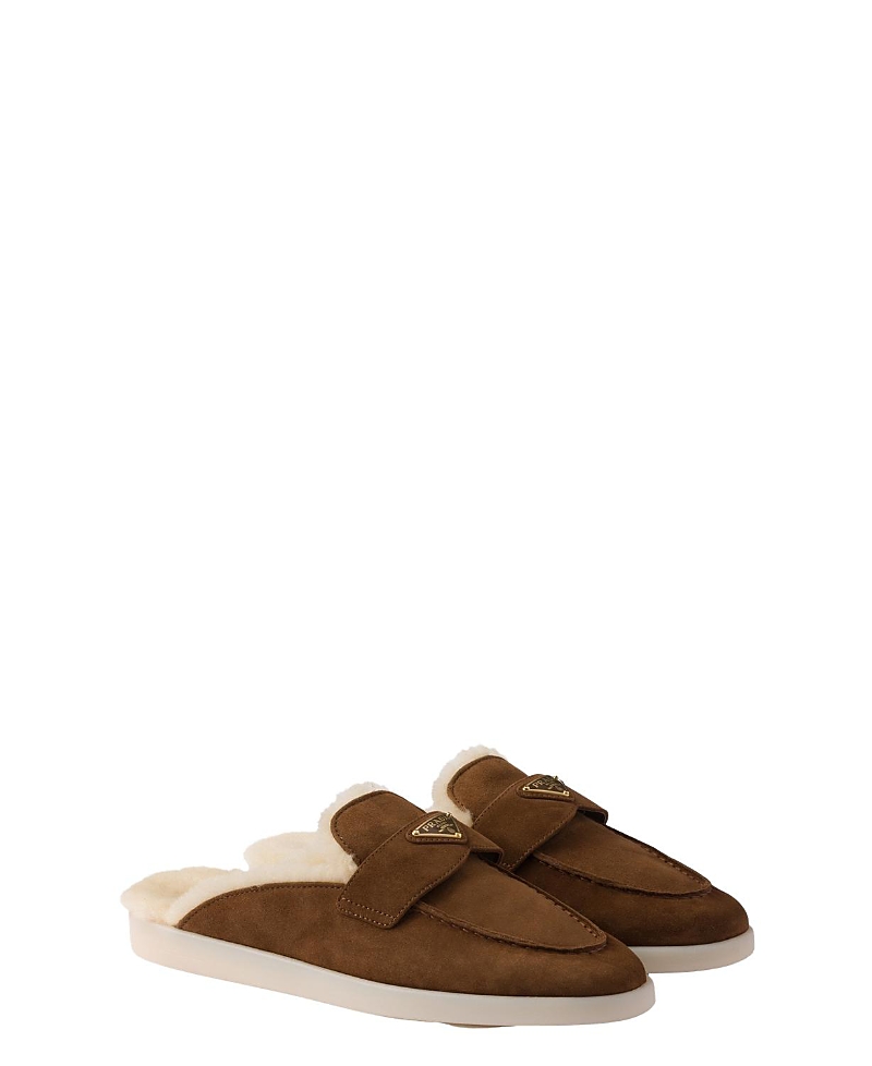 Prada Women's Suede And Shearling Slippers In Brown