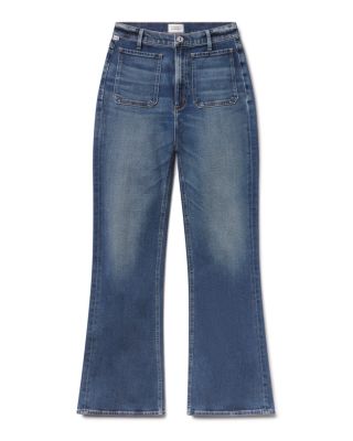 Kimberly Patch Pocket High Rise Flare Leg Jeans in Abalone
