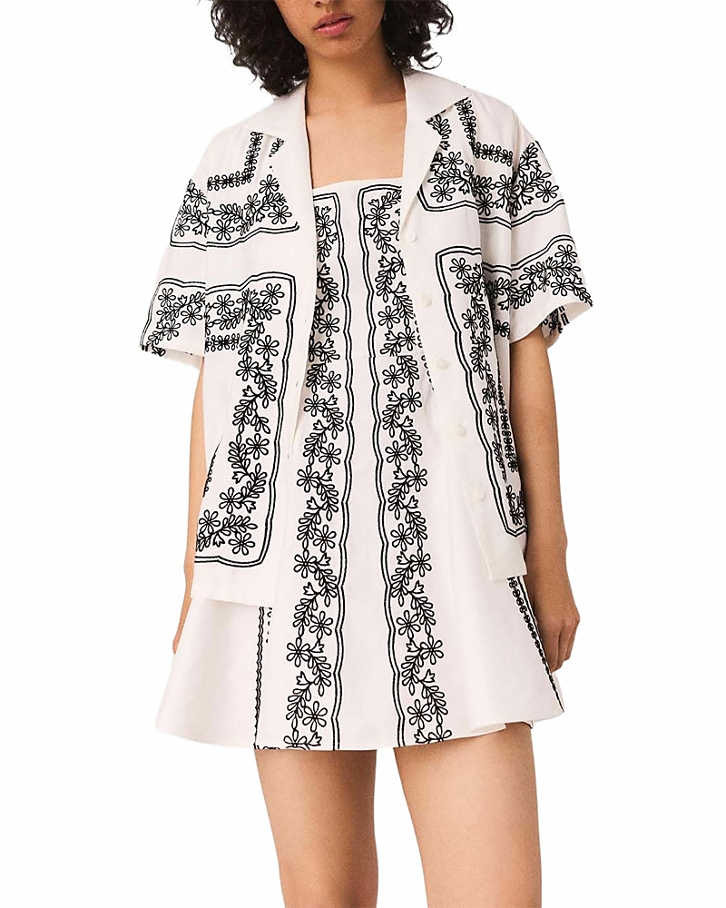 Maje Short-sleeved Embroidered Shirt In White