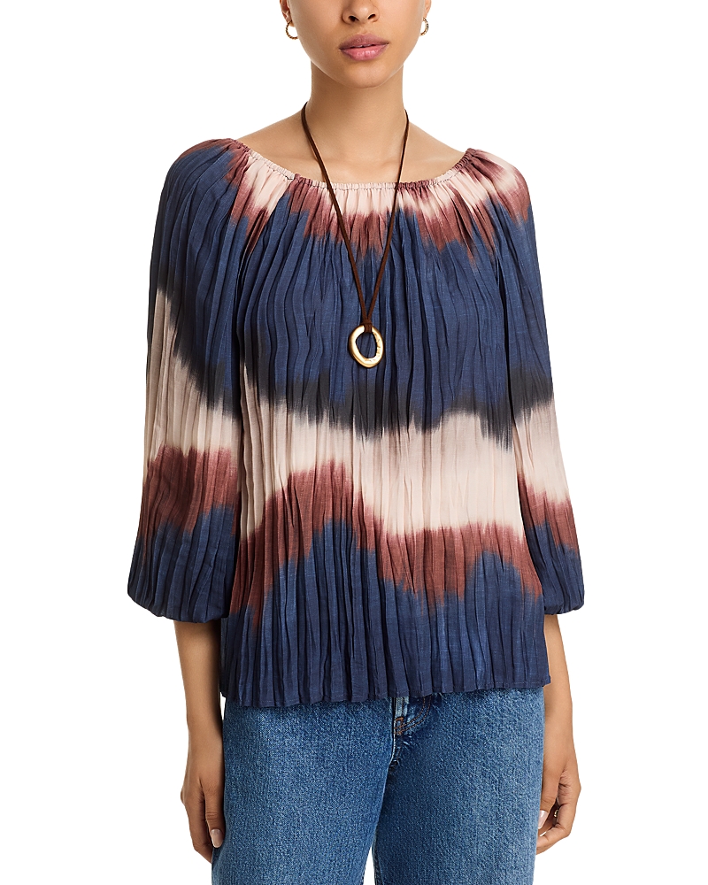 Bella Dahl Pleated Three Quarter Sleeve Blouse In Multi