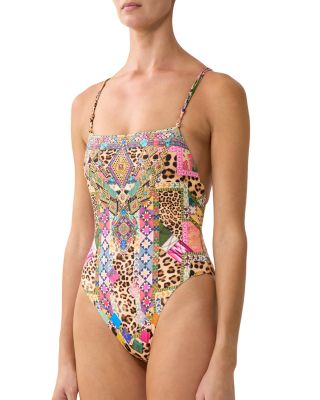 Straight Neck Double Strap One Piece Swimsuit
