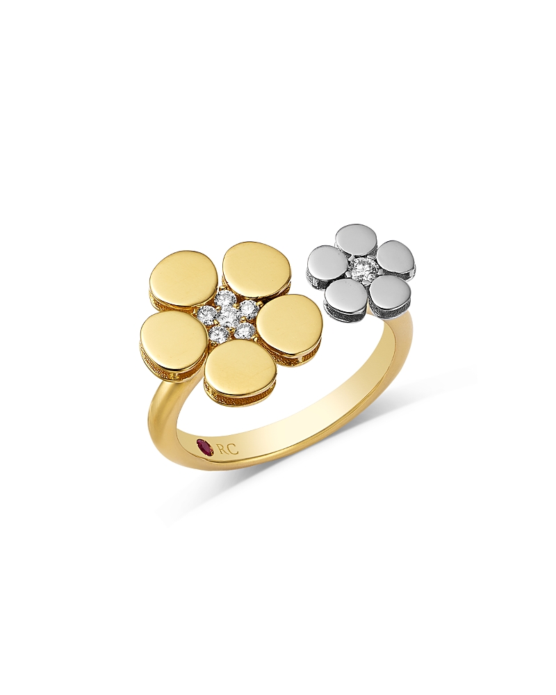 Roberto Coin 18k White & Yellow Gold Daisy Diamond Cuff Ring In Gold