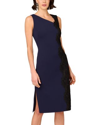 Crepe Asymmetric Neck Midi Dress