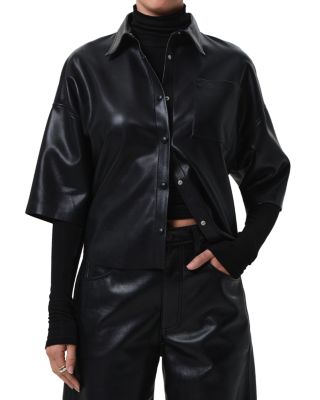 Frances Cropped Faux Leather Shirt