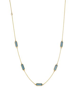 Blue Topaz Station Necklace in 14K Yellow Gold, 16-18"