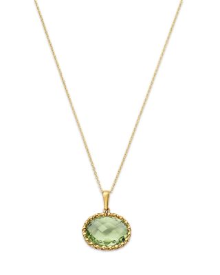 Prasiolite Oval Bezel Pendant Necklace in 14K Yellow Gold, 16-18"