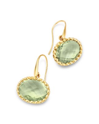 Prasiolite Oval  Drop Earrings in 14K Yellow Gold