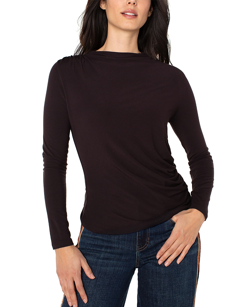 Liverpool Los Angeles Long Sleeve Ruched Knit Top In Black