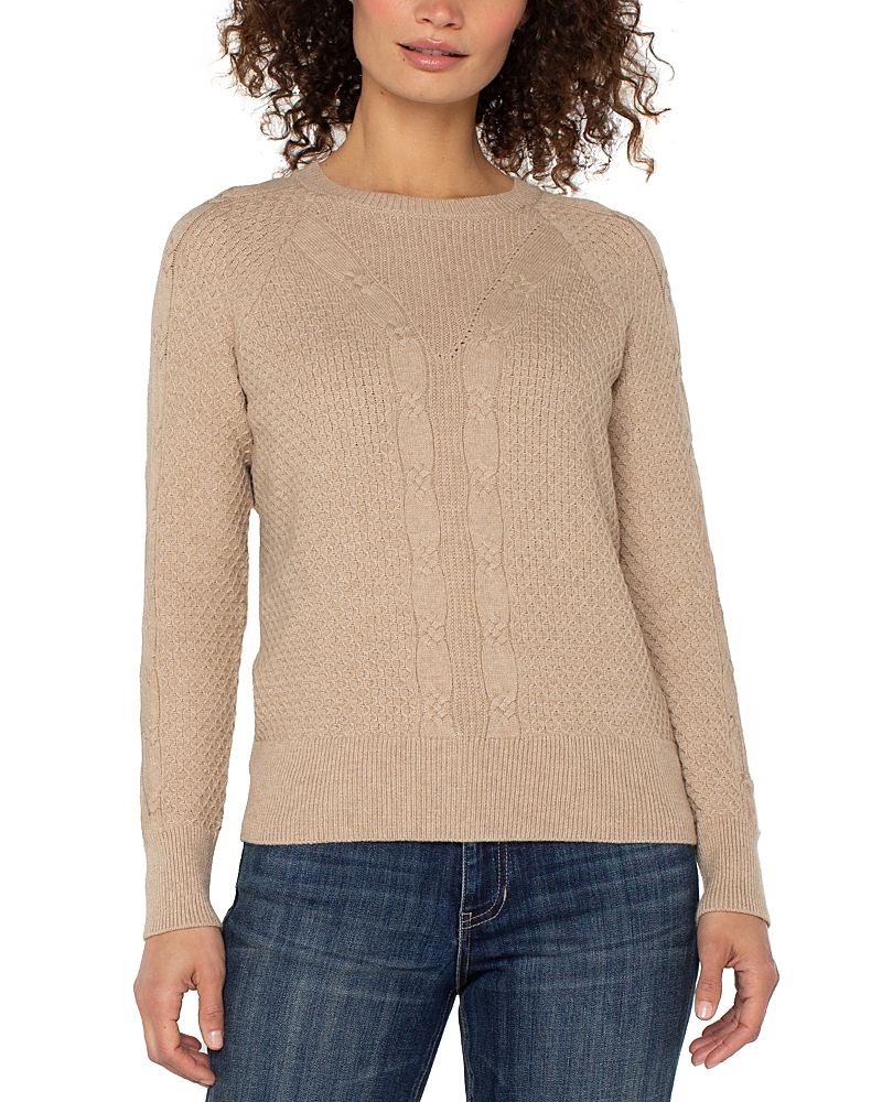 Liverpool Los Angeles Cable Knit Sweater In Neutral