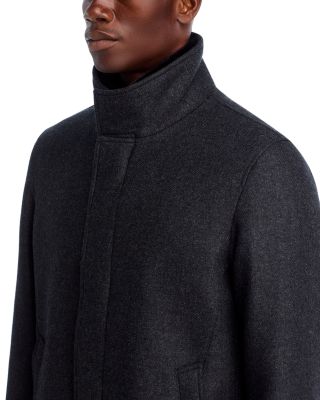 Diagonal Wool &amp; Nylon Overcoat with Removable Faux Fur Collar