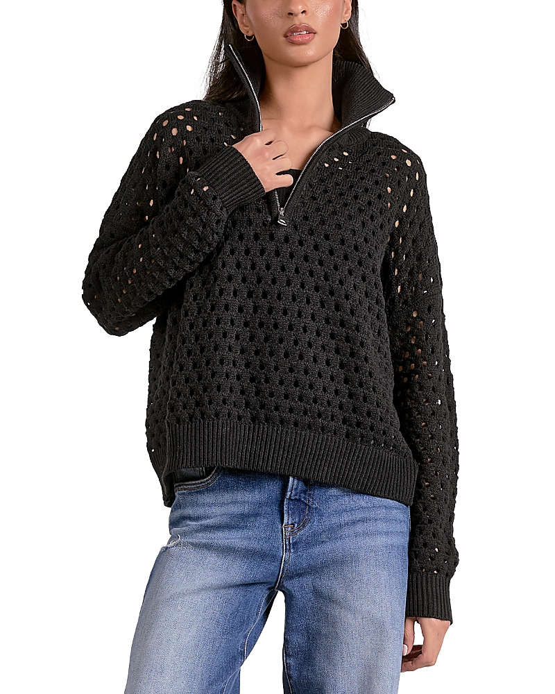 Elan Open Knit Half Zip Sweater In Black
