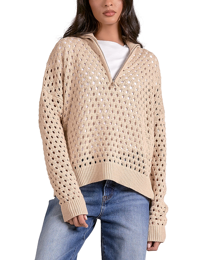 Elan Open Knit Half Zip Sweater In Neutral