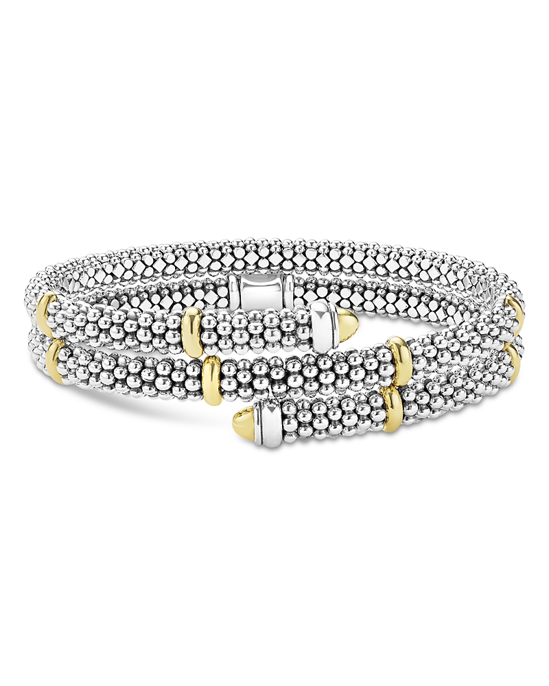 Lagos Two-tone Caviar Diamond Versa Wrap Bracelet In Silver