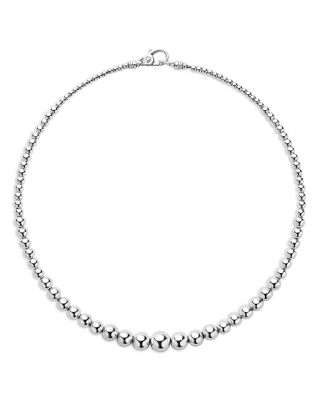 Sterling Silver Caviar Bubbly Petite Graduated Bead Collar Necklace, 18"